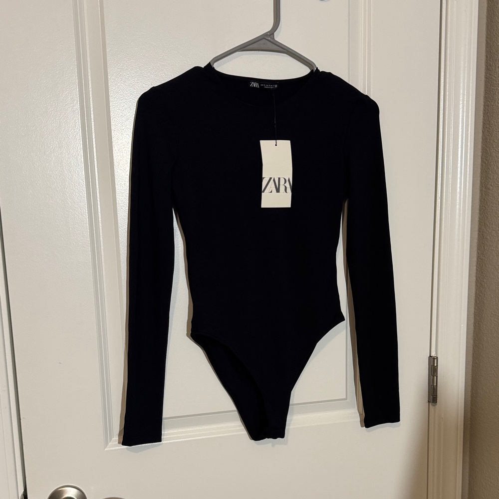 Zara Black Crewneck Long-Sleeve Bodysuit